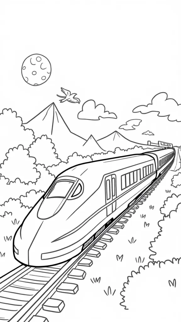 Página para colorear de tren bala